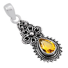 925 sterling silver 2.07cts faceted natural yellow citrine pear pendant n36391