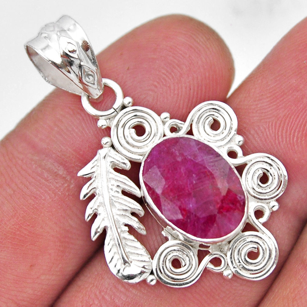 925 sterling silver 5.34cts feather natural red ruby oval pendant jewelry y43972
