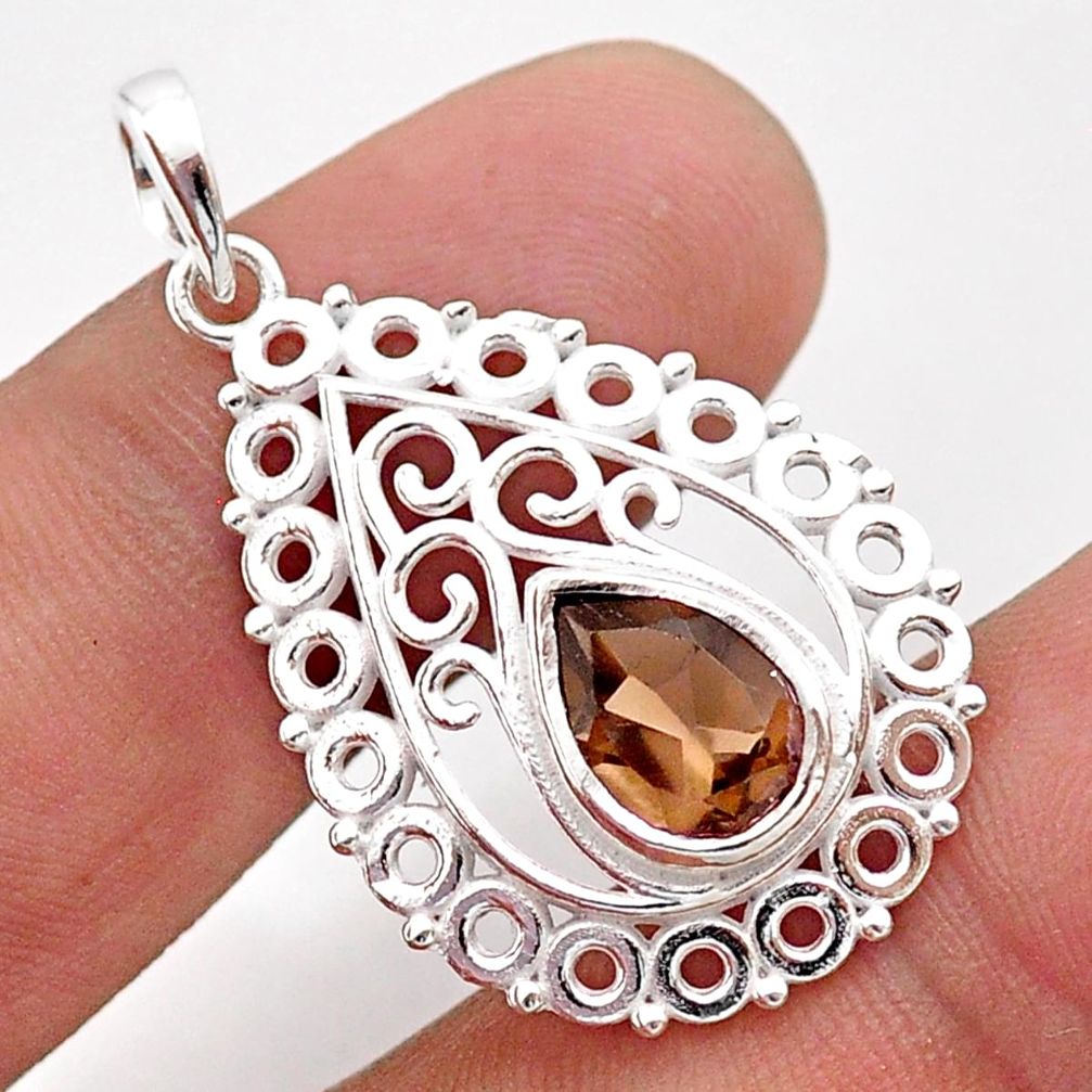 925 sterling silver 2.79cts filigree brown smoky topaz pendant jewelry t59711