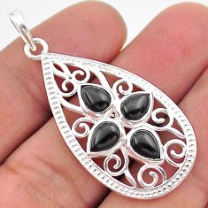 925 sterling silver 5.52cts filigree natural black onyx pear pendant t59817