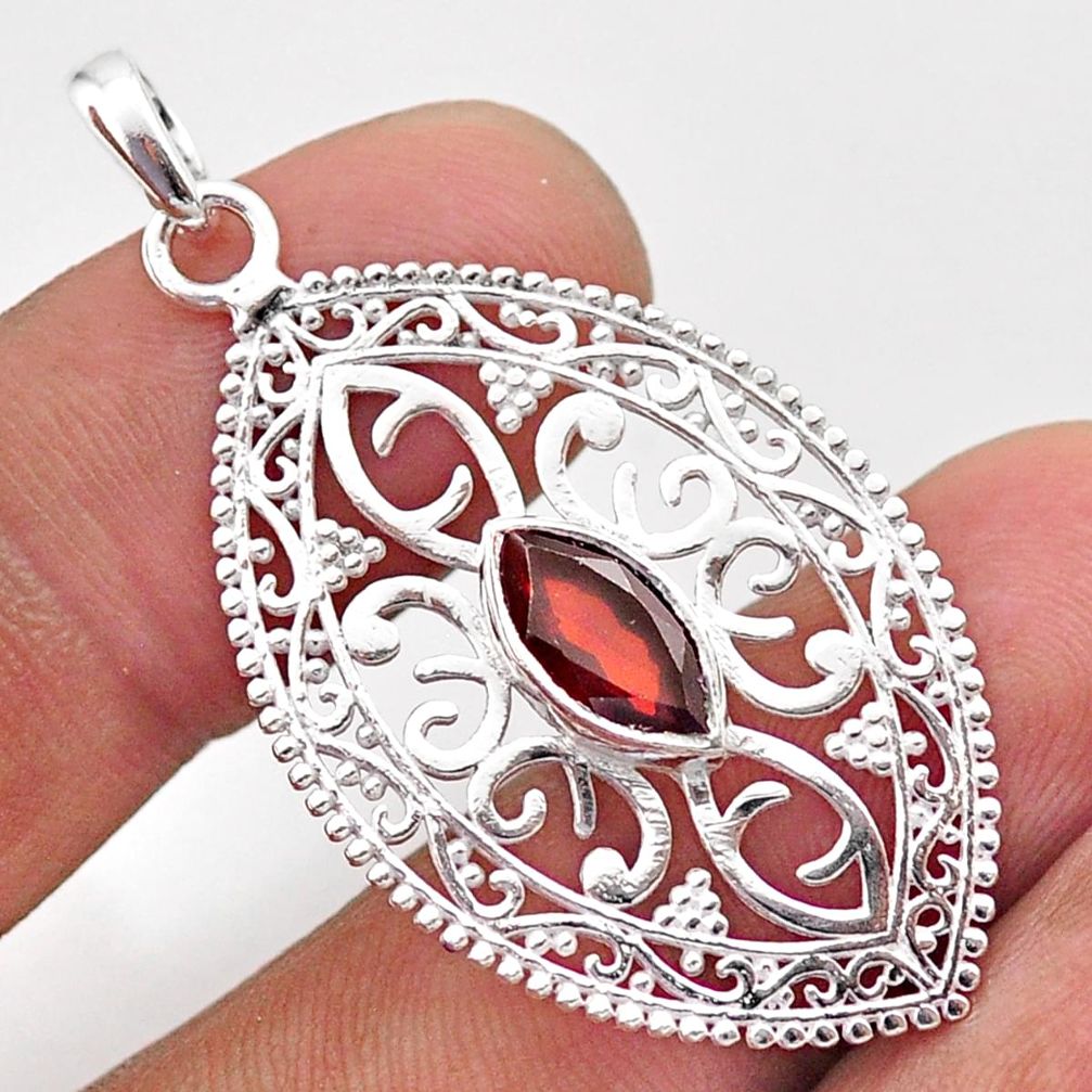 925 sterling silver 2.42cts filigree natural red garnet pendant jewelry t59688