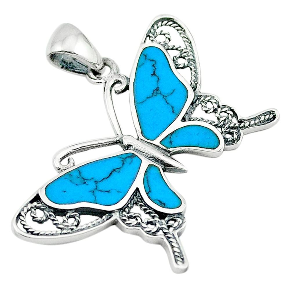 925 sterling silver fine blue turquoise enamel butterfly pendant a64495 c14931