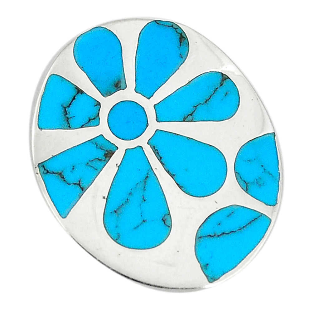 925 sterling silver fine blue turquoise enamel flower pendant a74735 c14461