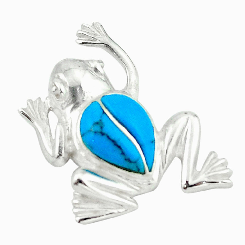 925 sterling silver fine blue turquoise enamel frog pendant a64500 c14643
