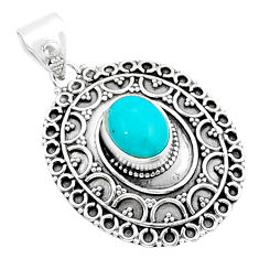 925 sterling silver 4.54cts fine blue turquoise oval pendant jewelry y15207