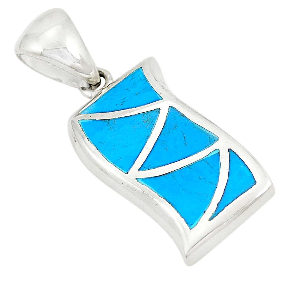 LAB 925 sterling silver fine blue turquoise pendant jewelry a77589 c14422