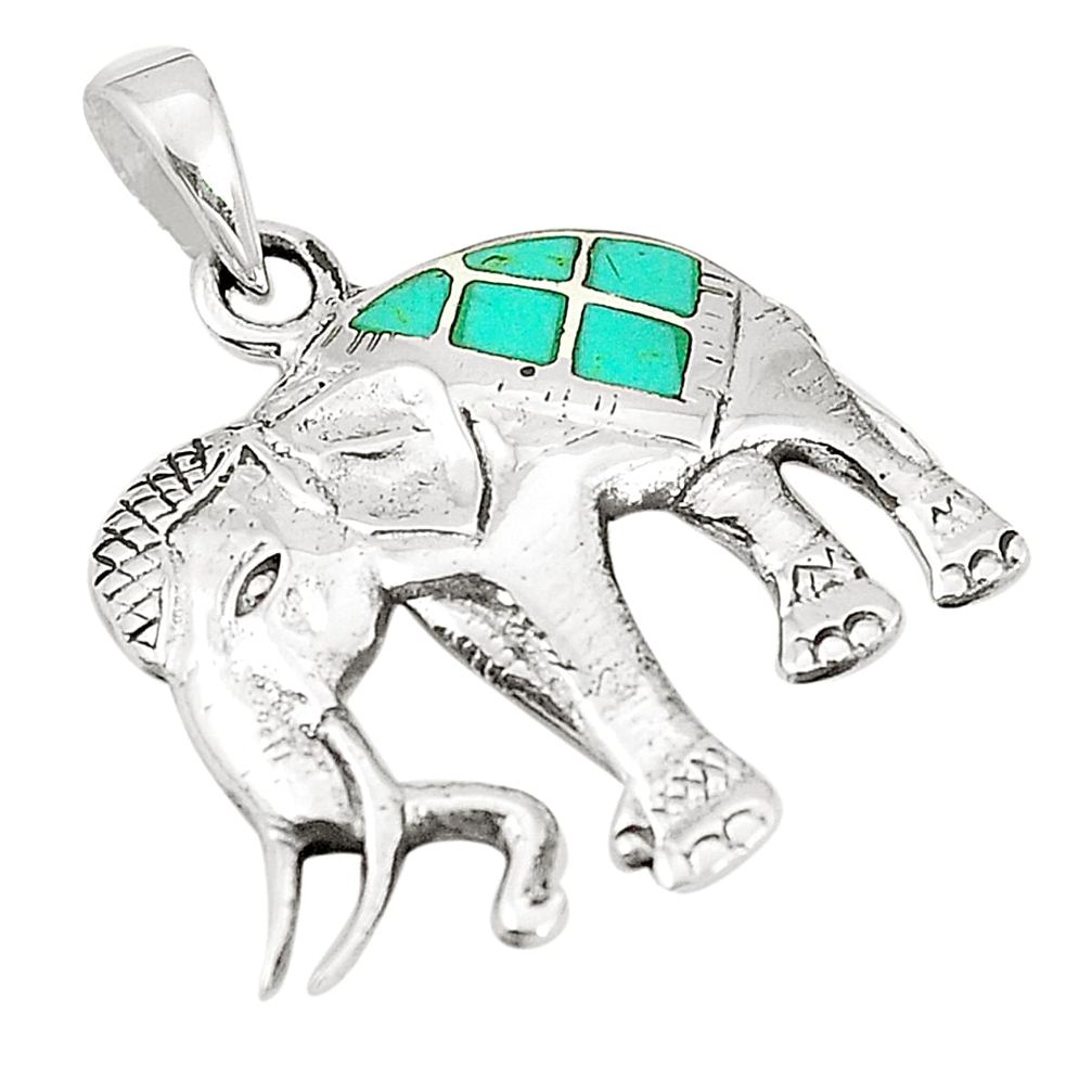 925 sterling silver fine green turquoise enamel elephant pendant a79719 c13752