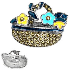 925 sterling silver 7.69gms fine marcasite enamel brooch pendant jewelry c15817