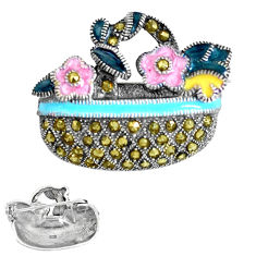 925 sterling silver 7.69gms fine marcasite enamel brooch pendant jewelry c15814