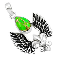 925 sterling silver 5.23cts fleur de lis green copper turquoise pendant y15125