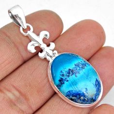 925 sterling silver 15.09cts fleur de lis natural blue shattuckite pendant y8631