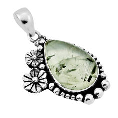 925 sterling silver 14.23cts flower natural green prehnite pear pendant n34039
