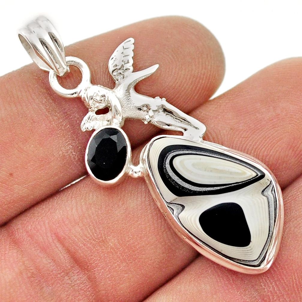925 sterling silver 9.37cts fordite detroit agate onyx angel pendant d48309