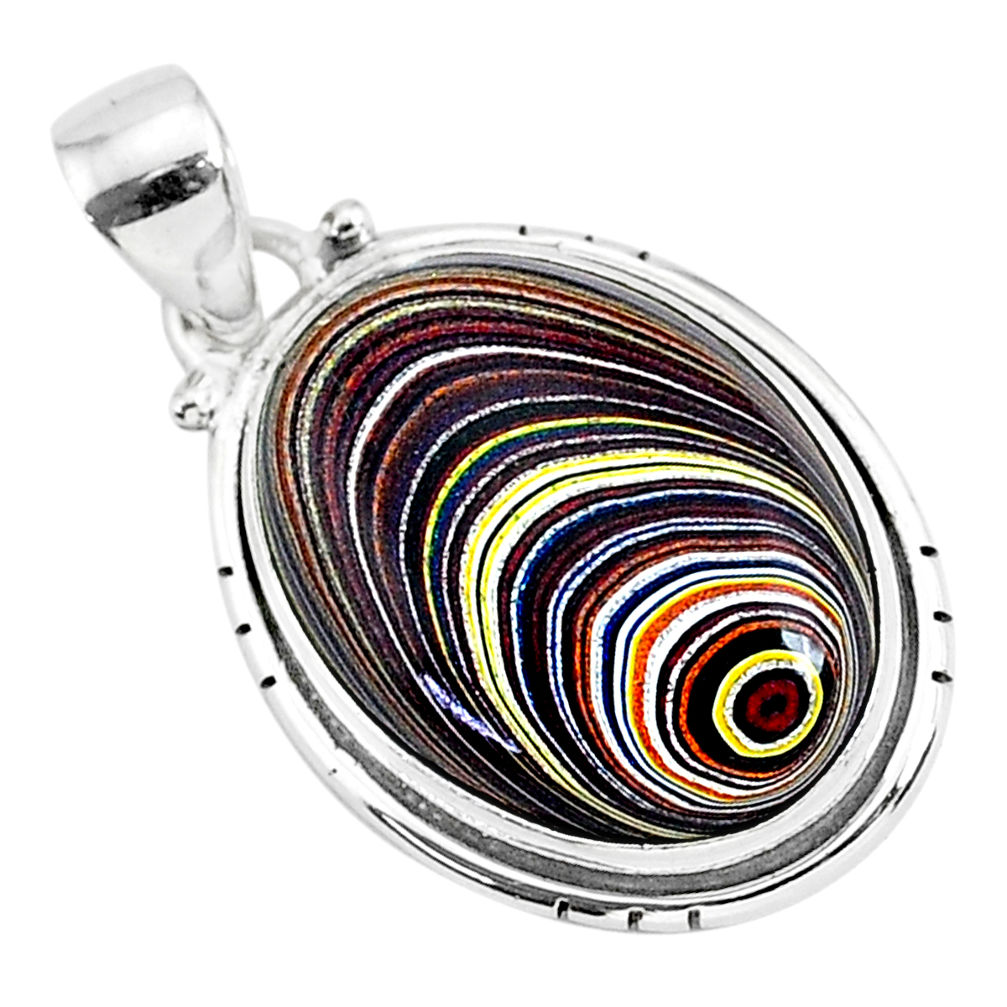 925 sterling silver 12.58cts fordite detroit agate oval handmade pendant r92695