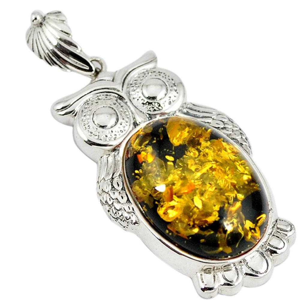 925 sterling silver green amber from colombia owl pendant jewelry c22572