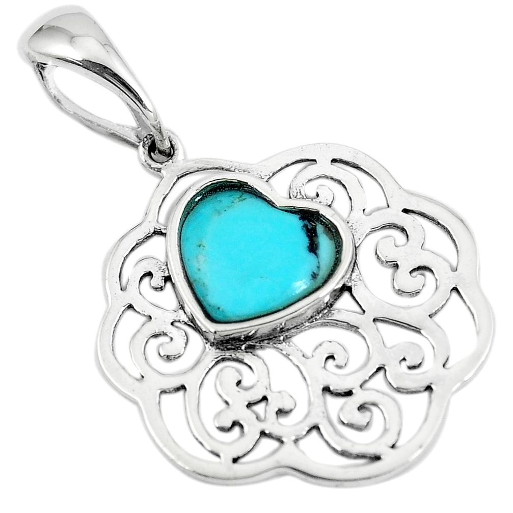 925 sterling silver 2.20cts green arizona mohave turquoise heart pendant c10859