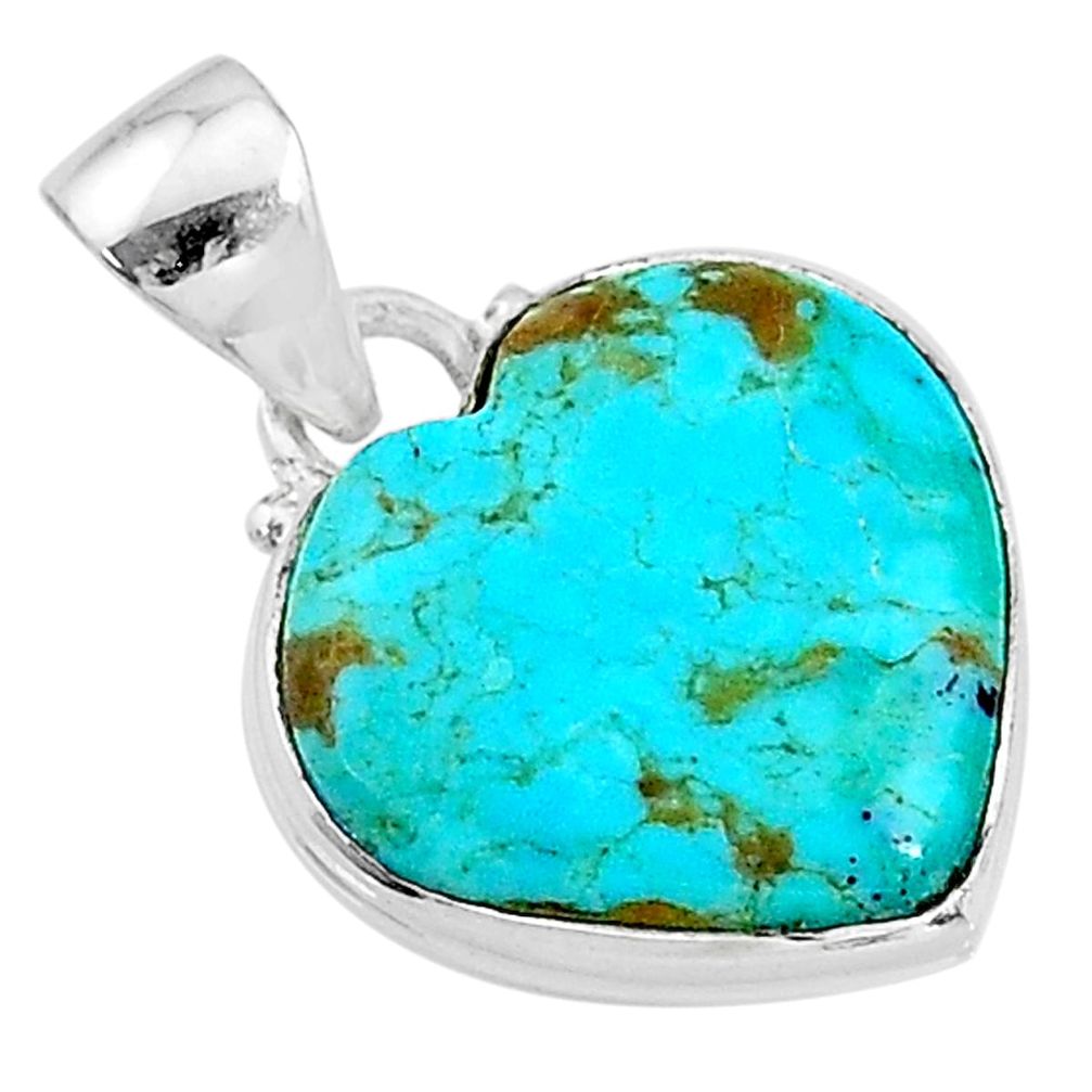 925 sterling silver 8.90cts green arizona mohave turquoise heart pendant t12984