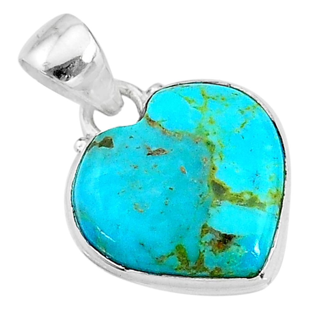 925 sterling silver 9.10cts green arizona mohave turquoise heart pendant t12992