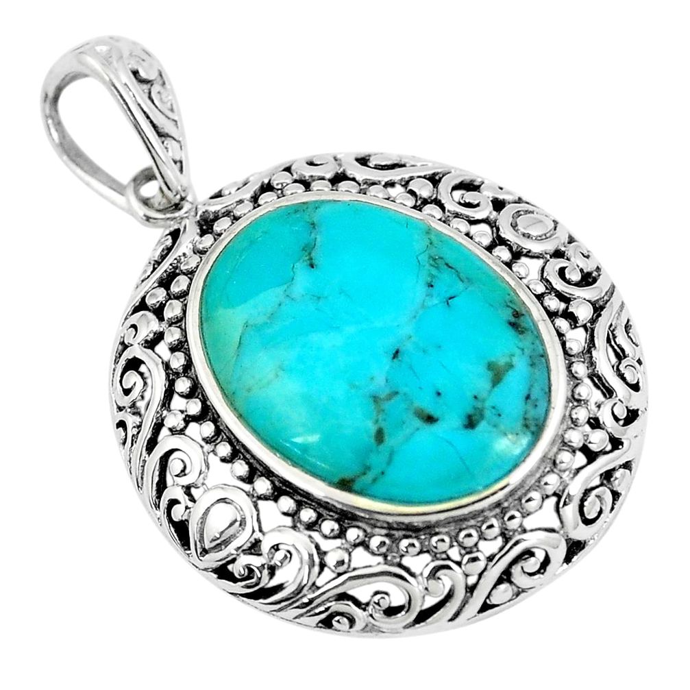 9.05cts green arizona mohave turquoise oval 925 sterling silver pendant c10815