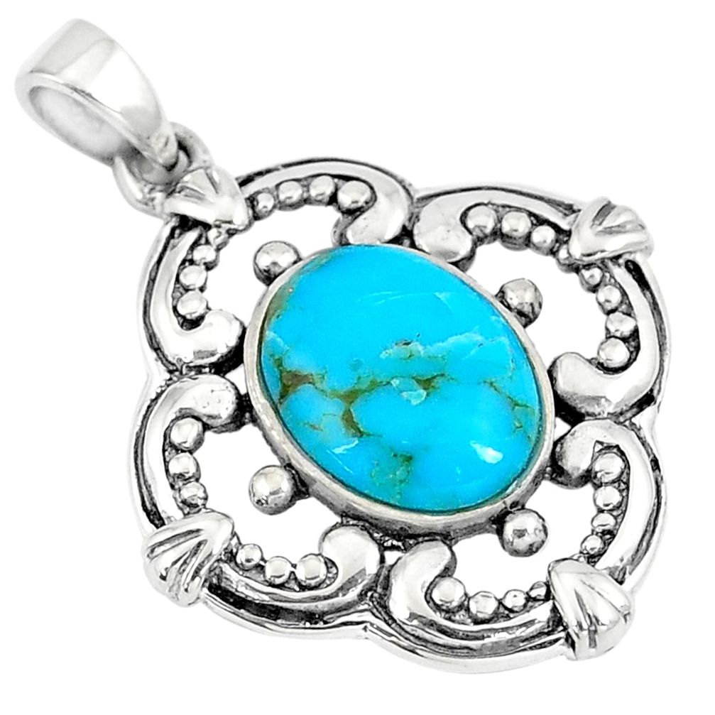 2.90cts green arizona mohave turquoise oval 925 sterling silver pendant c10885