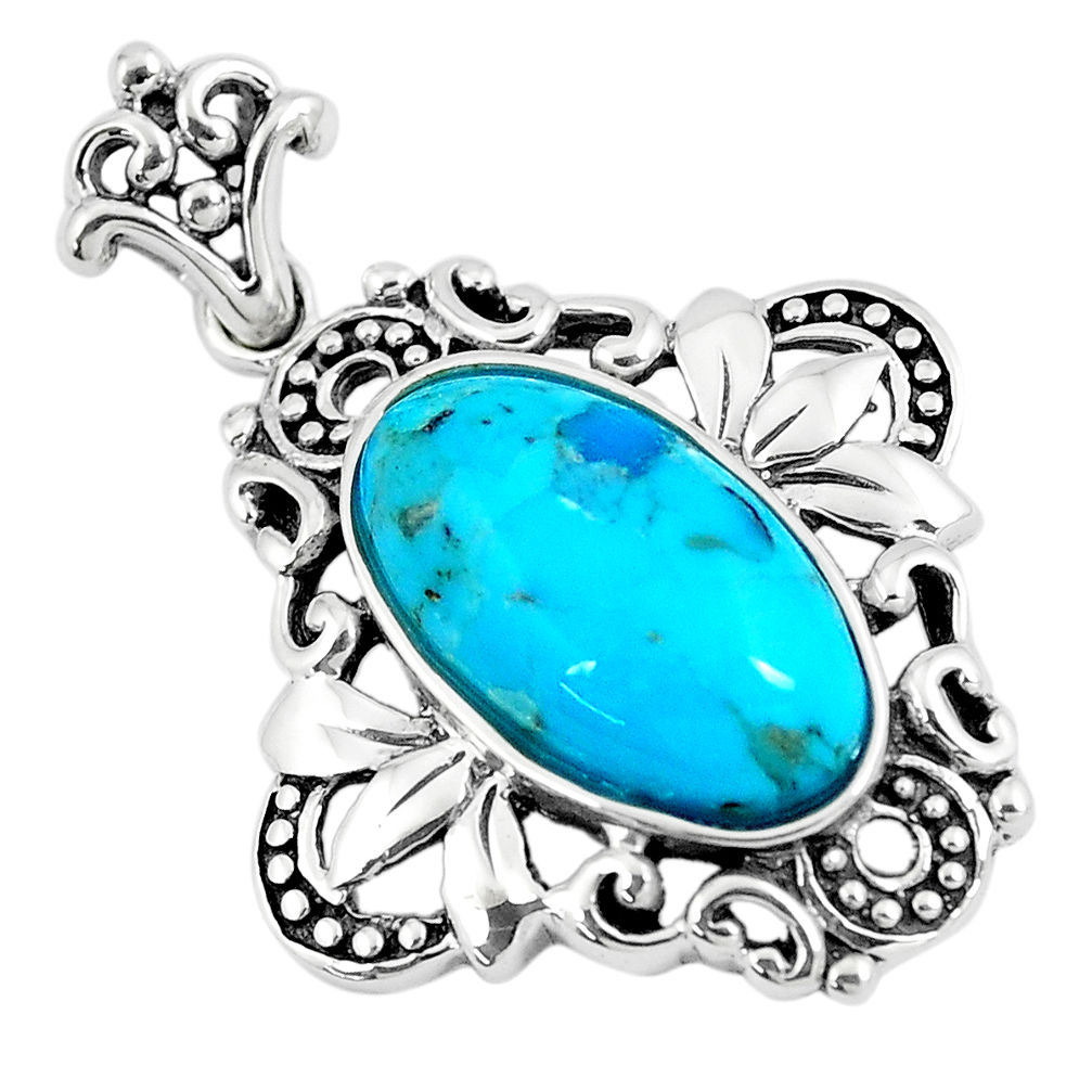 LAB 925 sterling silver 6.16cts green arizona mohave turquoise pendant c10798