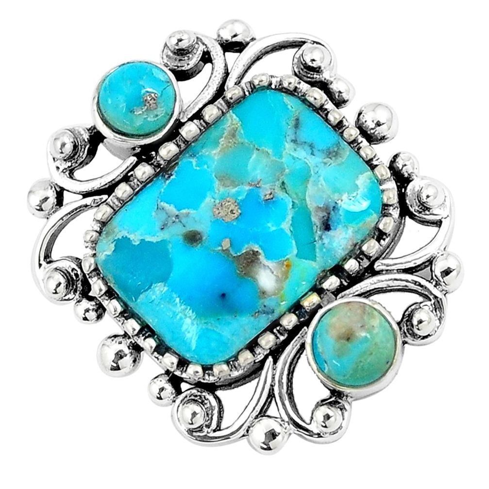 925 sterling silver 6.31cts green arizona mohave turquoise pendant c10864