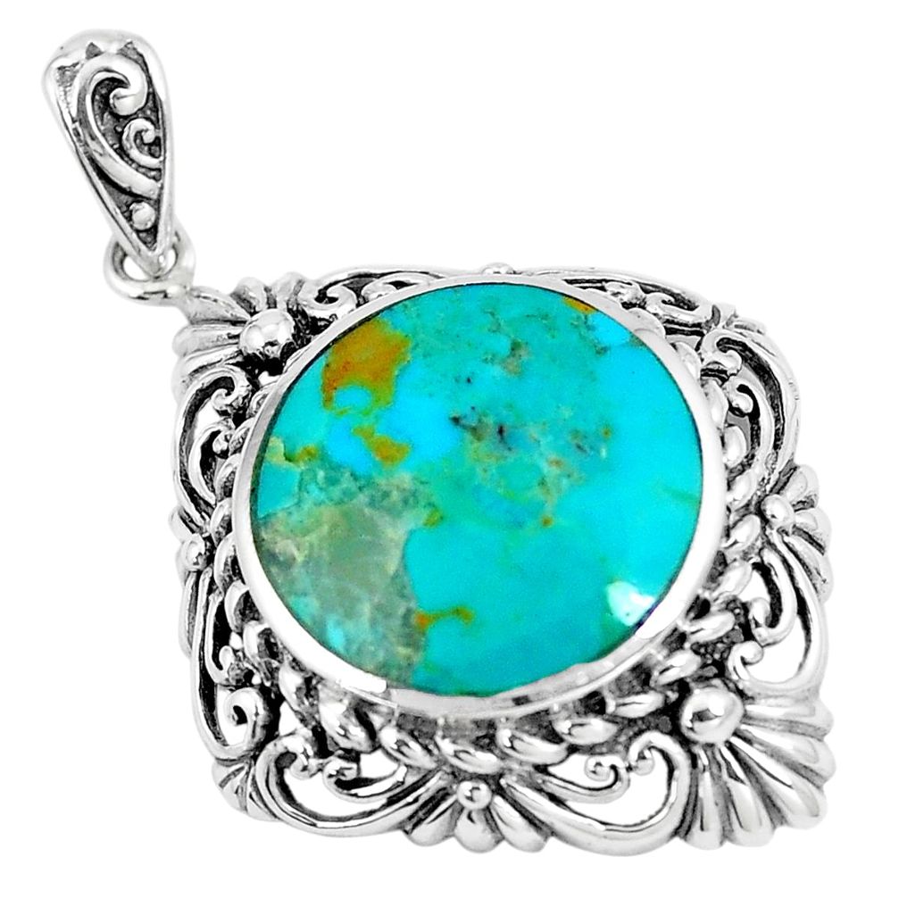 925 sterling silver 9.10cts green arizona mohave turquoise round pendant c10806