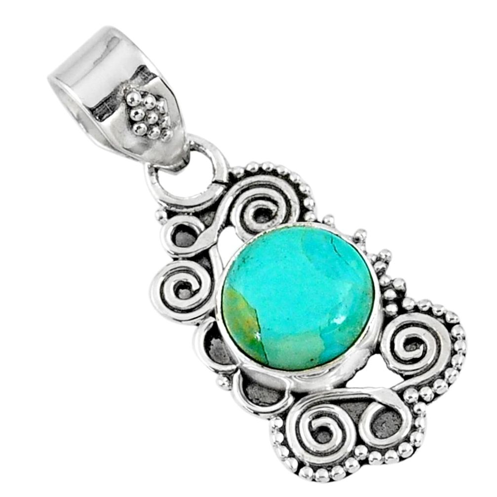 925 sterling silver 3.03cts green arizona mohave turquoise round pendant r57707