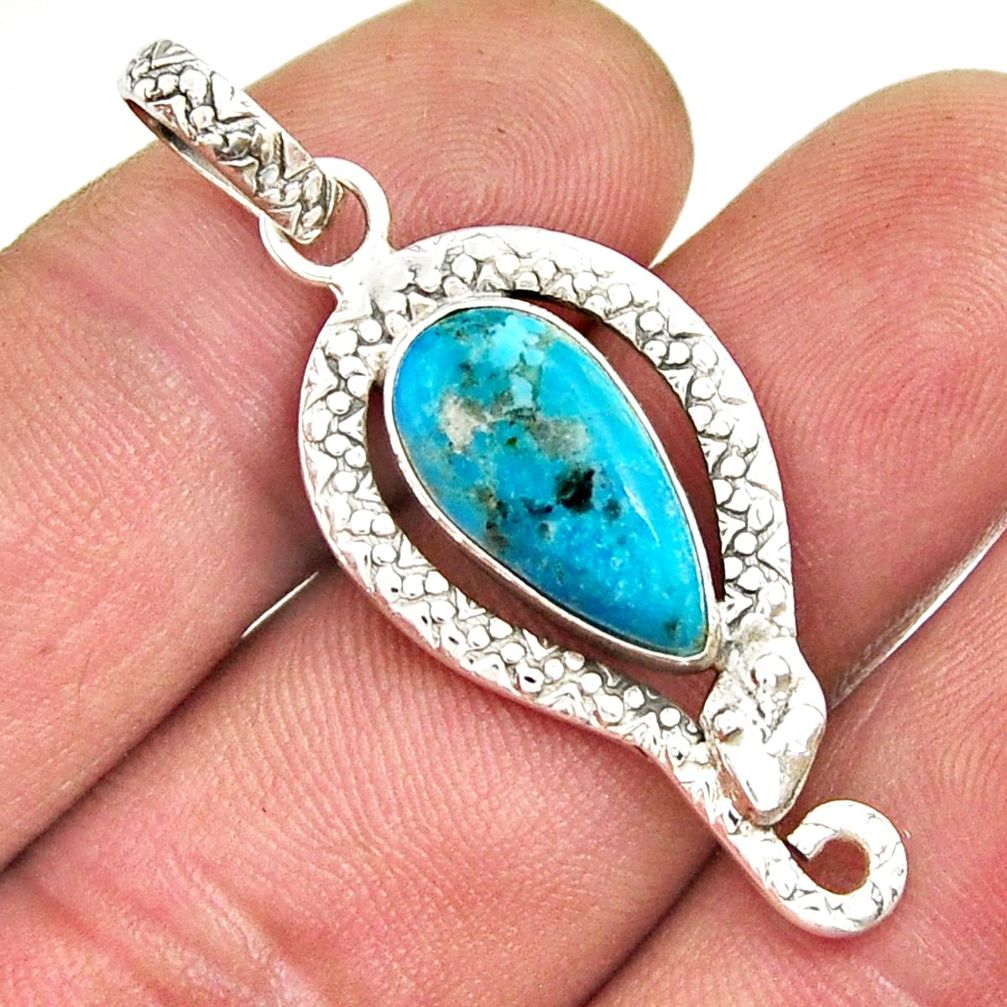 925 sterling silver 6.06cts green arizona mohave turquoise snake pendant y26180