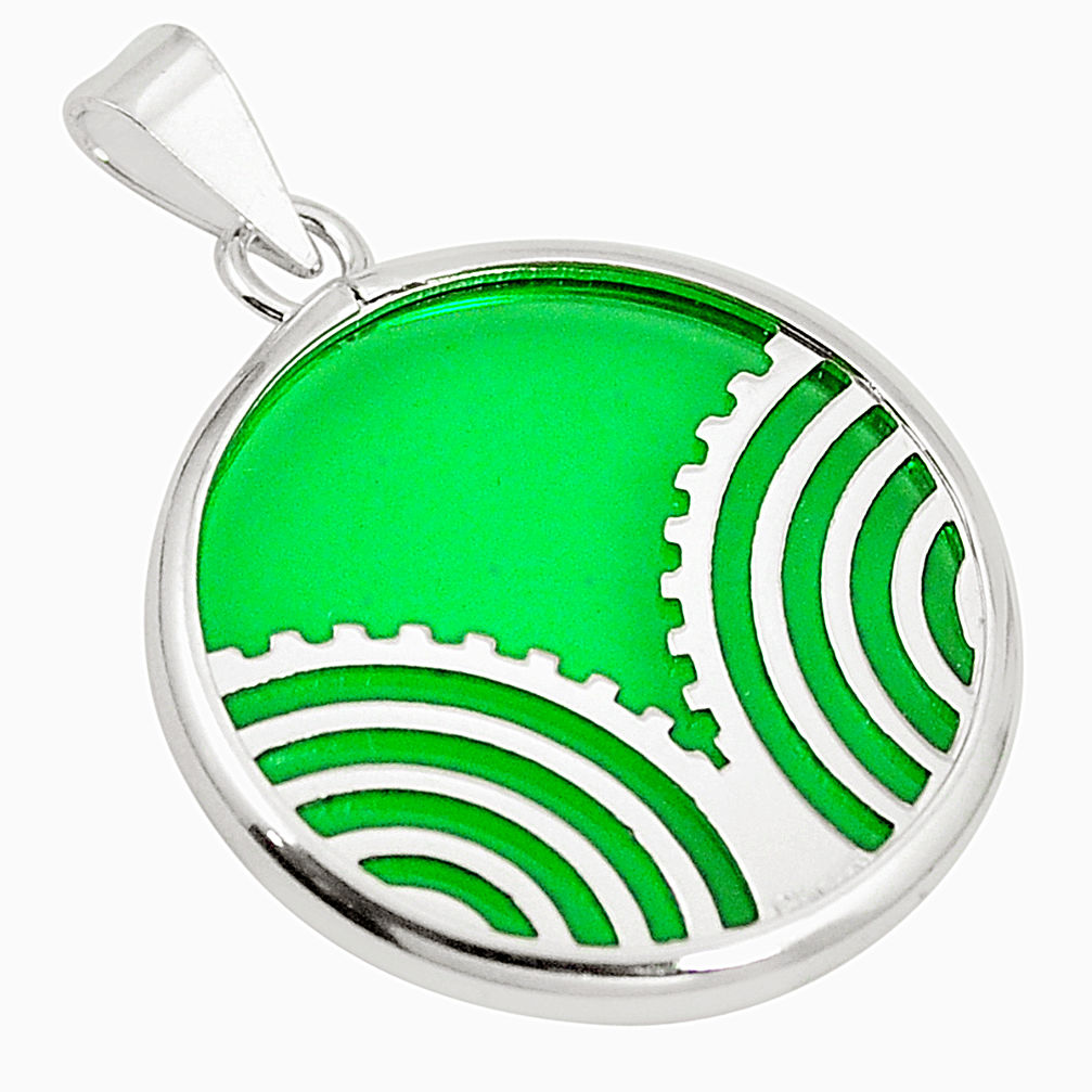 LAB 925 sterling silver green bling topaz (lab) round pendant jewelry c23200