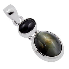 925 sterling silver 7.29cts green cats eye obsidian eye pendant jewelry n22398