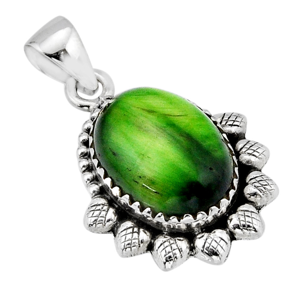 925 sterling silver 9.29cts green cats eye oval shape pendant jewelry y65923