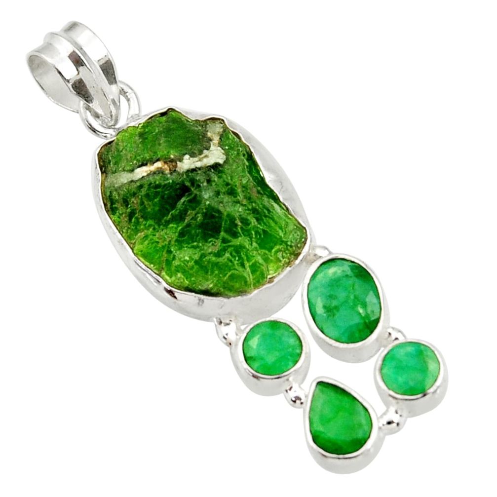 925 sterling silver 21.18cts green chrome diopside rough emerald pendant d43504