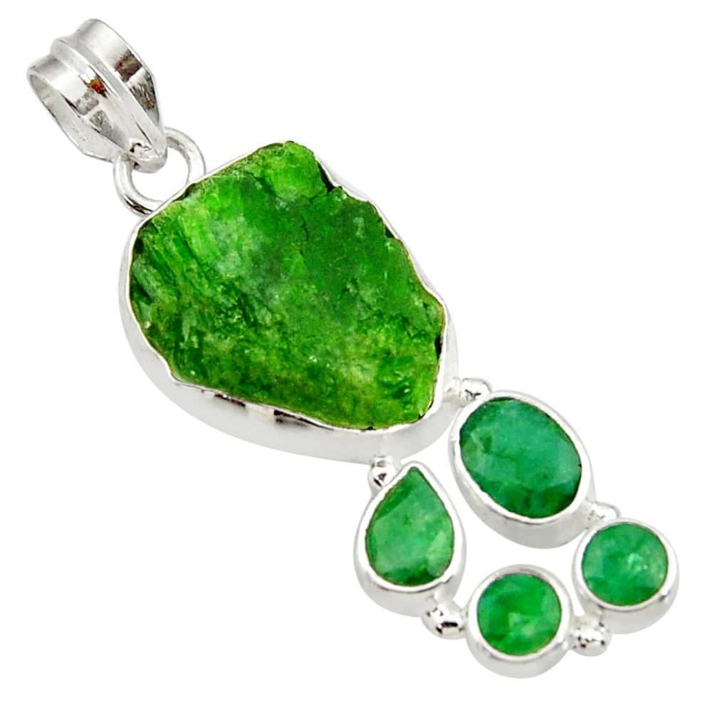 925 sterling silver 17.95cts green chrome diopside rough emerald pendant d43508