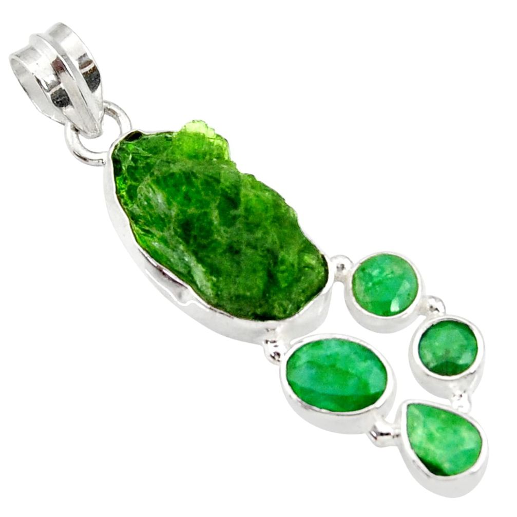 925 sterling silver 20.65cts green chrome diopside rough emerald pendant d43511