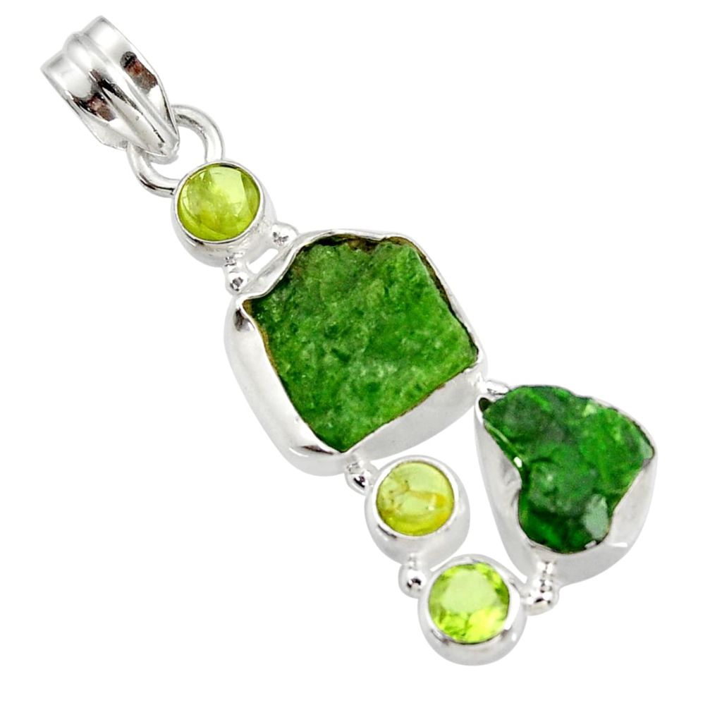 925 sterling silver 18.46cts green chrome diopside rough peridot pendant d43771