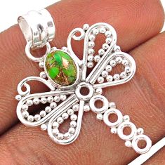 925 sterling silver 1.56cts green copper turquoise dragonfly pendant t84840