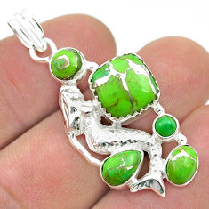925 sterling silver 9.42cts green copper turquoise fairy mermaid pendant u51209