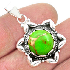 925 sterling silver 5.92cts green copper turquoise flower pendant jewelry u51359