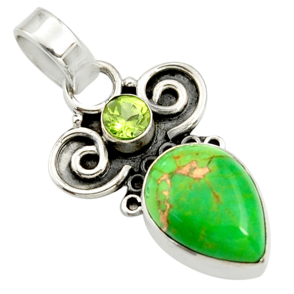 925 sterling silver 7.17cts green copper turquoise pear peridot pendant r24968