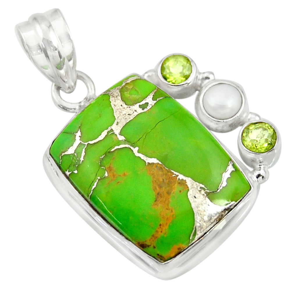 ver 18.94cts green copper turquoise peridot pearl pendant d41703