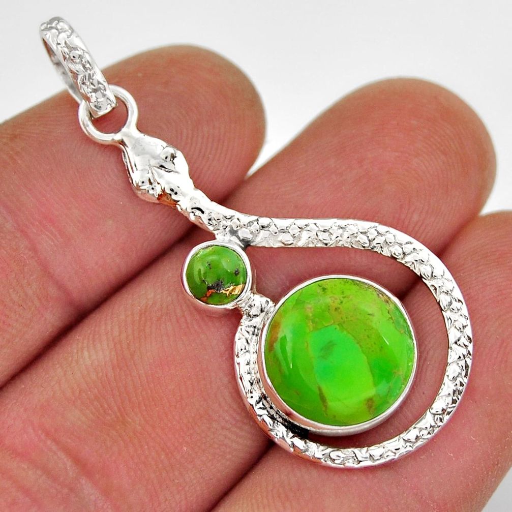 925 sterling silver 5.09cts green copper turquoise snake pendant jewelry y27276