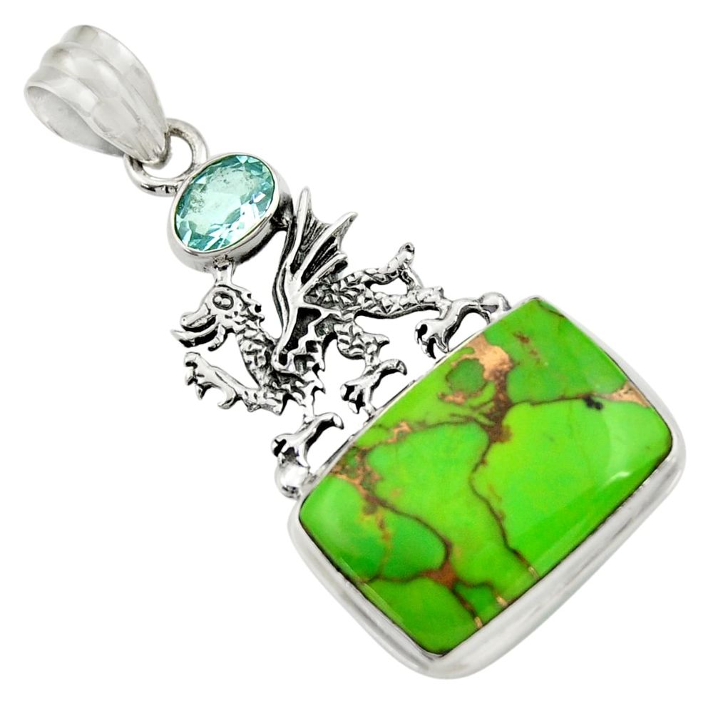 ver 18.47cts green copper turquoise topaz dragon pendant d41692
