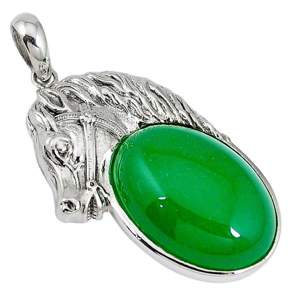 925 sterling silver green jade oval shape horse pendant jewelry c22451