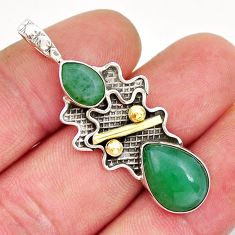 925 sterling silver 7.40cts green jade pear 14k gold pendant jewelry y21427
