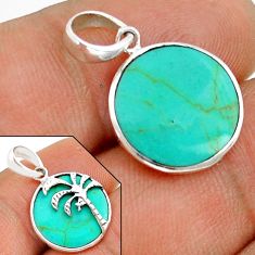 925 sterling silver 2.79cts green turquoise lab round reversible pendant c30163