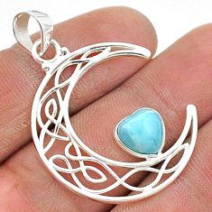 925 sterling silver 3.05cts half moon natural blue larimar heart pendant t66224