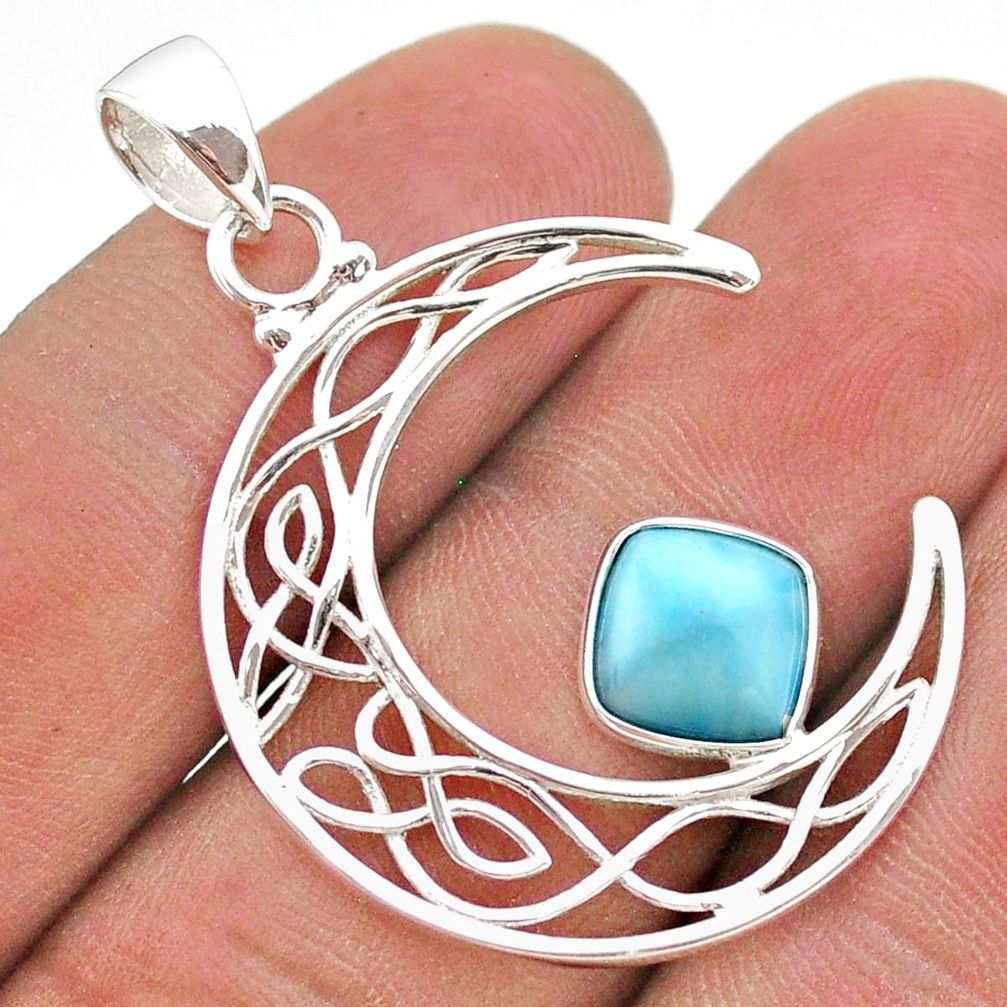 925 sterling silver 3.13cts half moon natural blue larimar pendant t43284