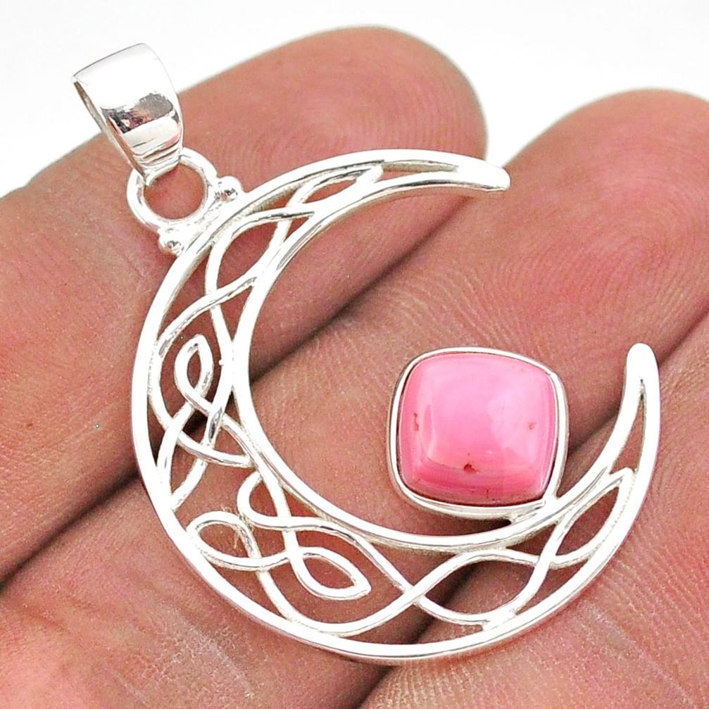 925 sterling silver 3.10cts half moon natural pink opal pendant jewelry t43289