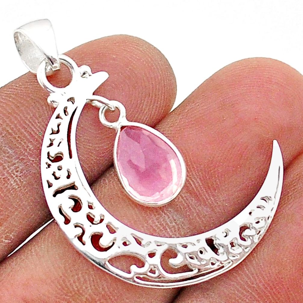 925 sterling silver 2.44cts half moon natural pink rose quartz pendant t66234